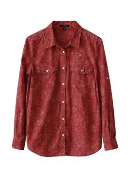 Lauren Ralph Lauren 2X Rusty Red Floral Button Down Shirt Cotton Plus Size